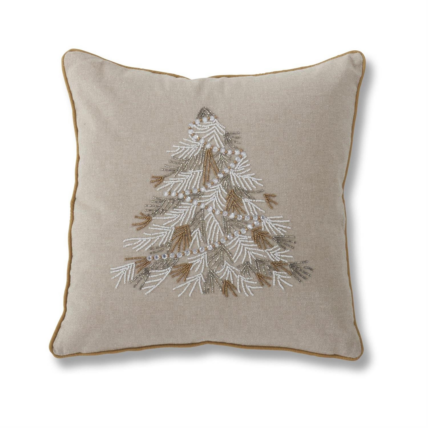 18in Square Cotton Beaded Christmas Tree Pillow