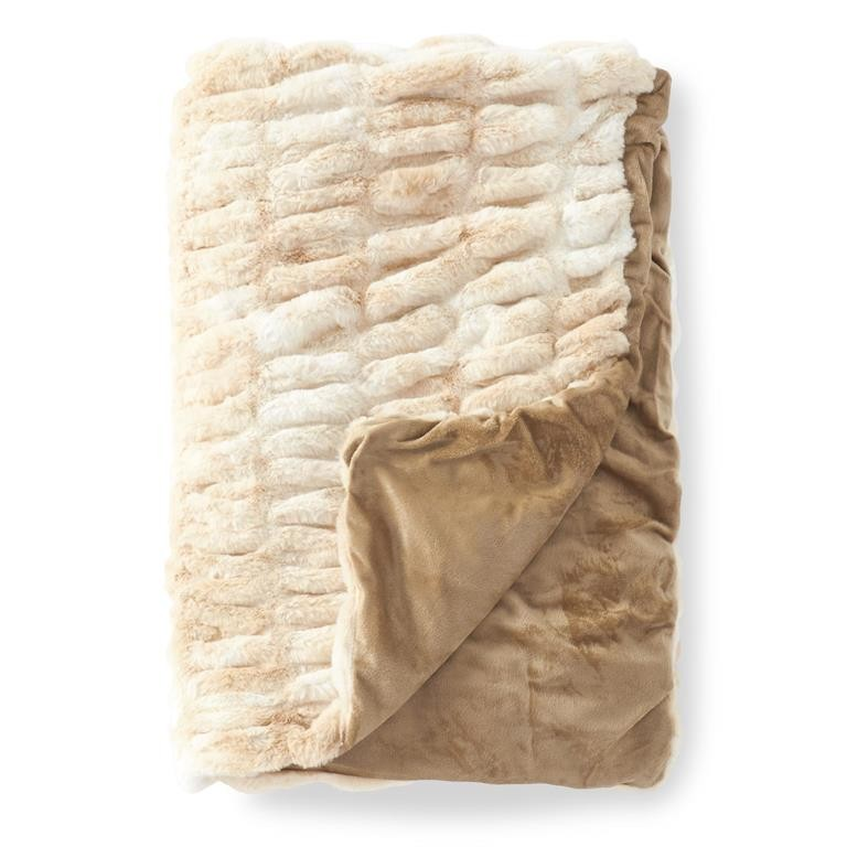 60in Cream & Tan Ribbed Faux Fur Throw