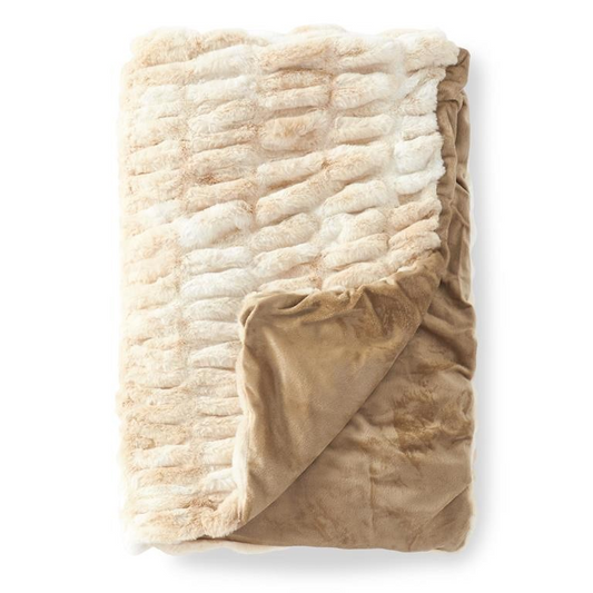 60in Cream & Tan Ribbed Faux Fur Throw