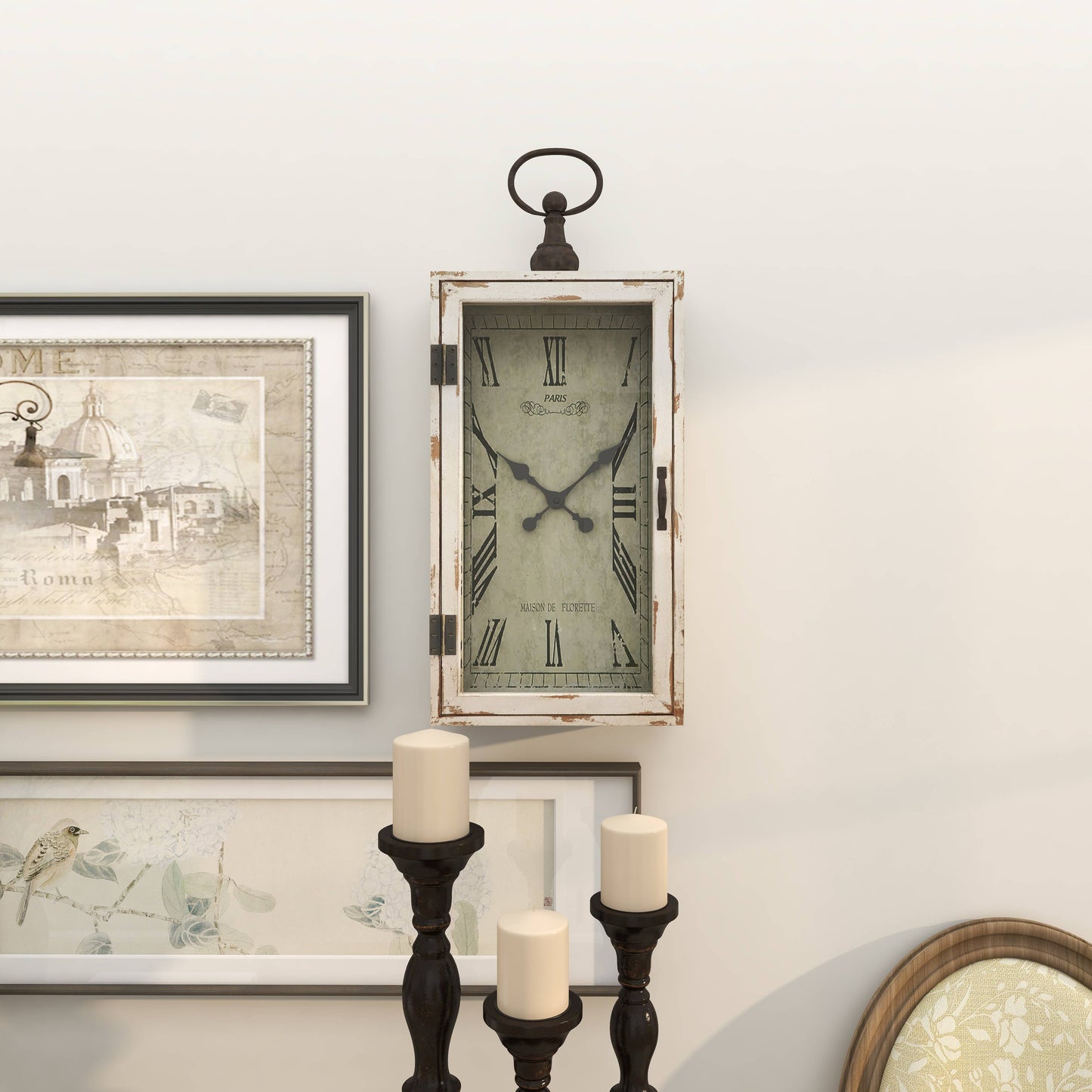 Vintage White Wooden Wall Clock