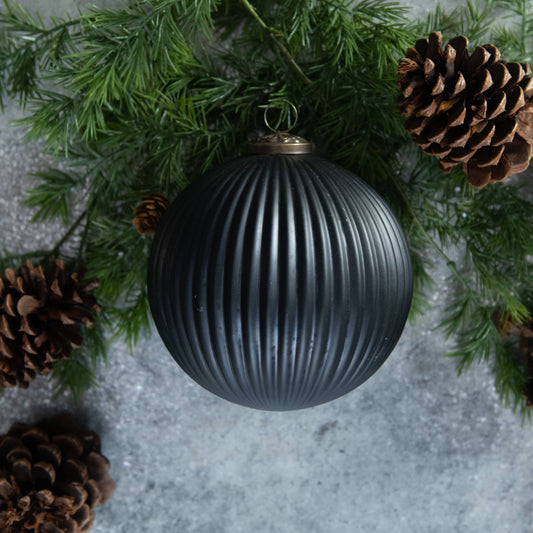 6" MATTE BLACK RIBBED KUGEL ORNAMENT