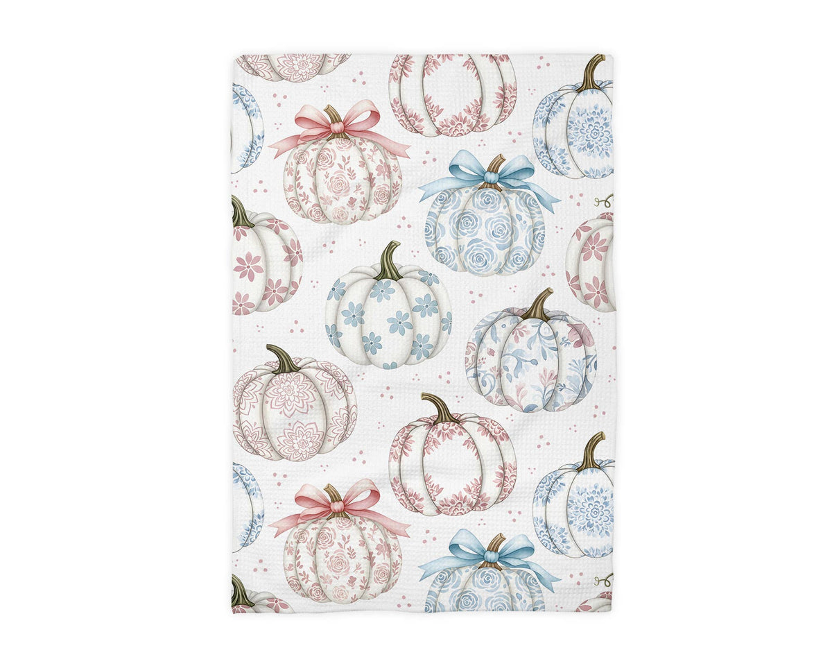 Blue Pink Pumpkin Chinoiserie Fall Coastal Kitchen Towel