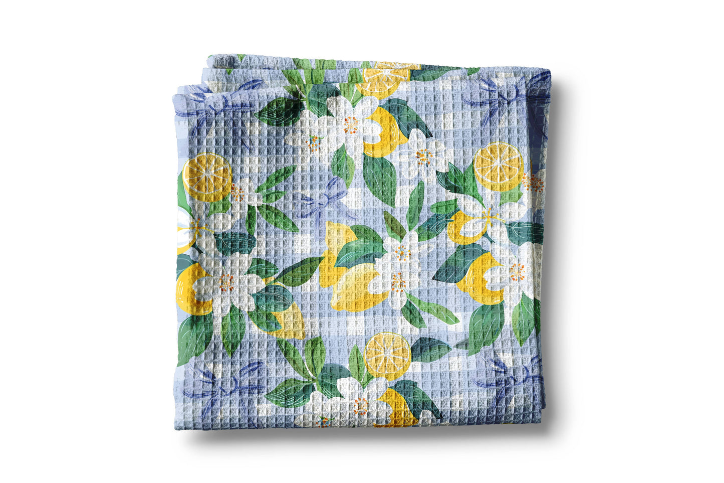 Lemon Plaid Citrus Summer Fruit Market Kitchen Towel Waffle