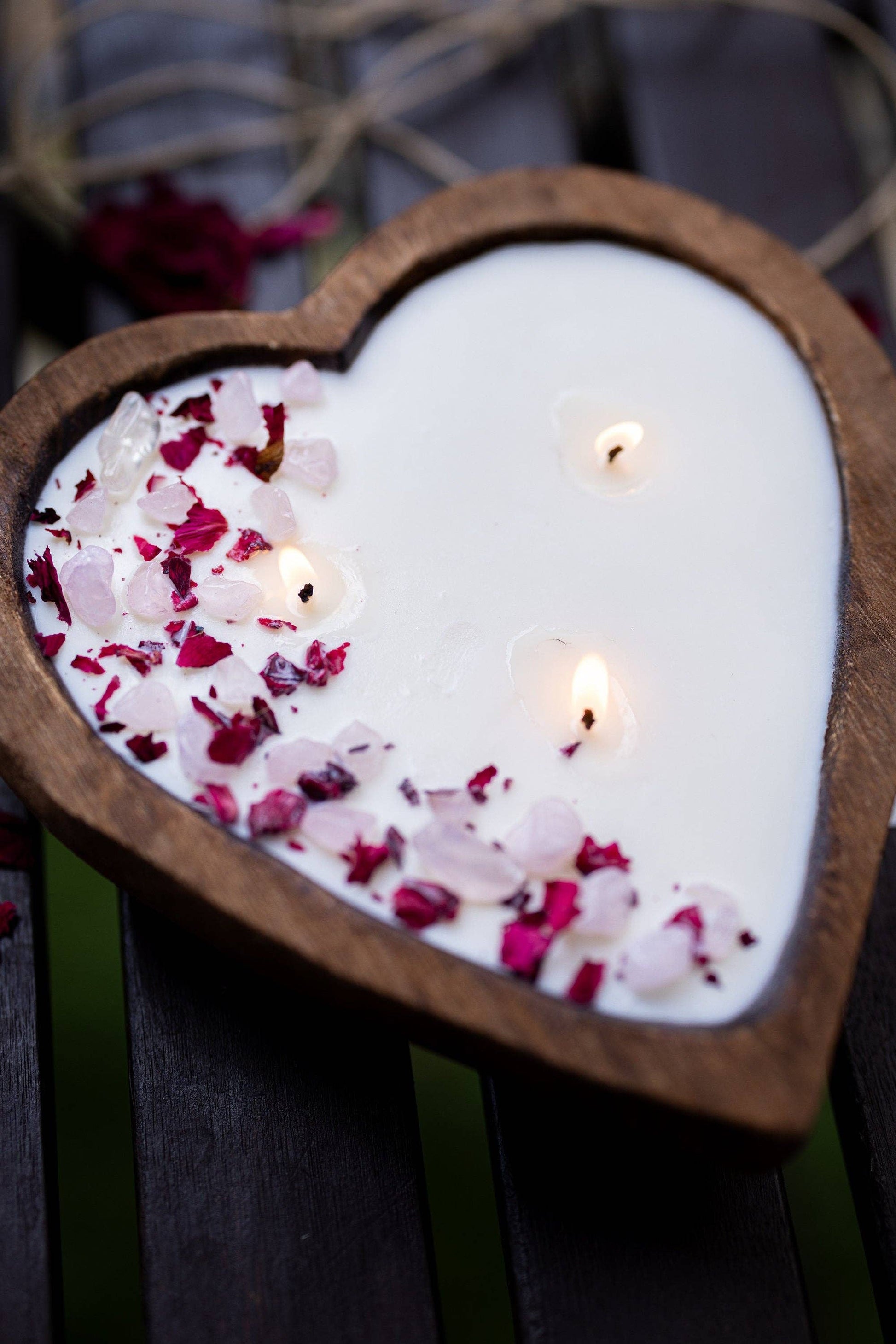Heart Wood Dough Bowl 3 Wick Candle/Crystals & Flowers - 49th & Magnolia