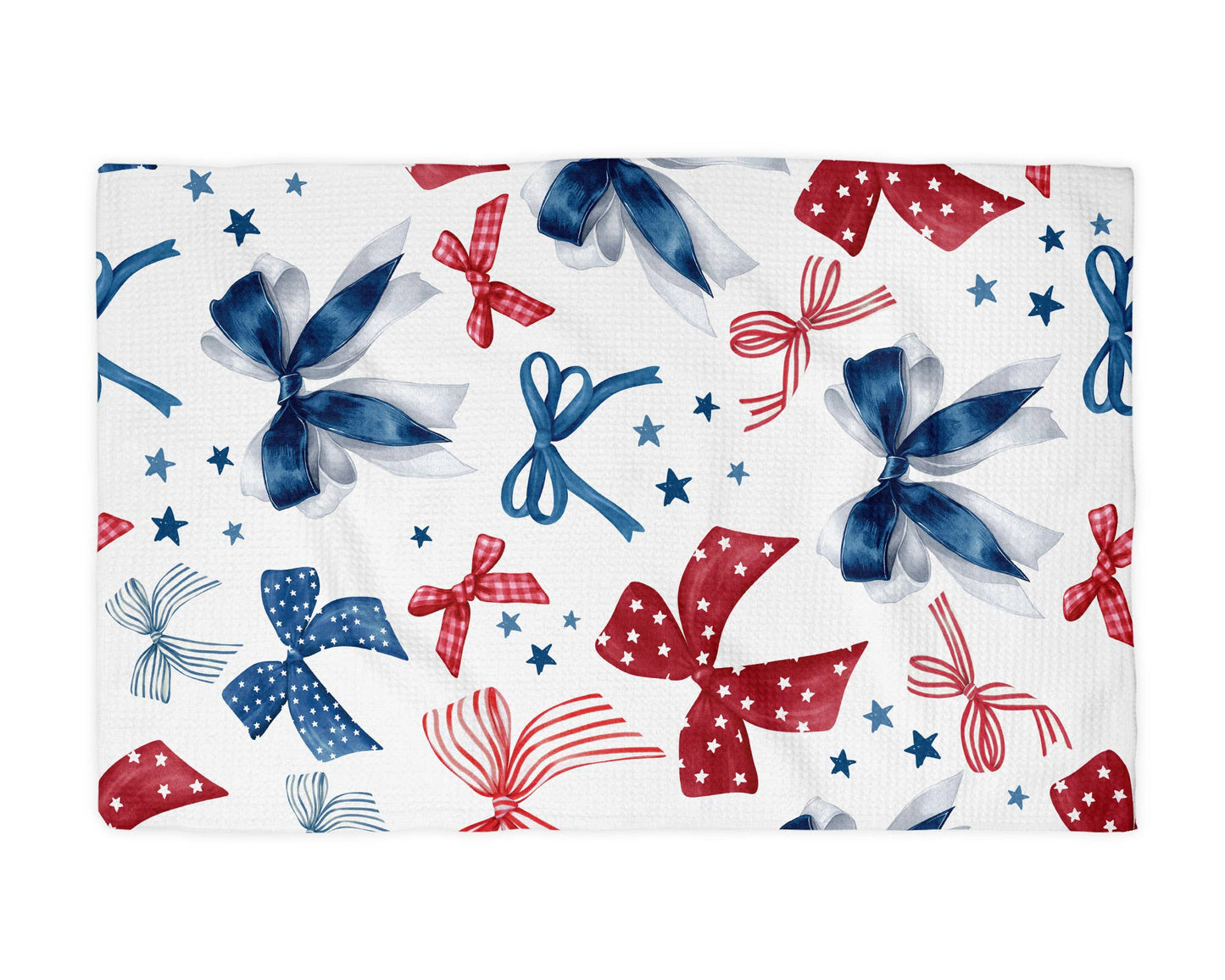 Red White Blue Bows & Stars Kitchen Towel Waffle