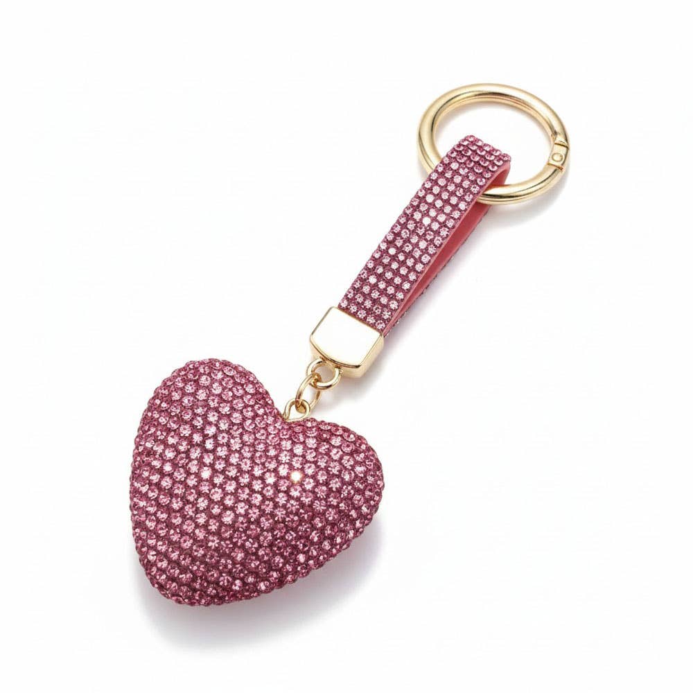 Pink Bling Studded Heart Bag Charm Keychain