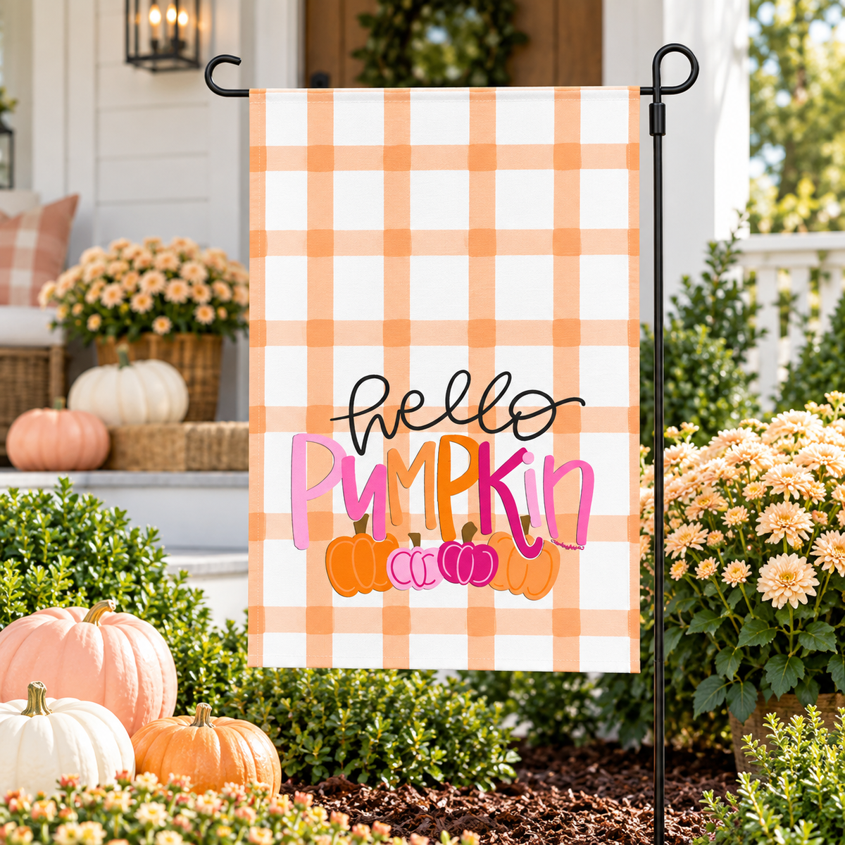 Hello Pumpkin Pink Garden Flag
