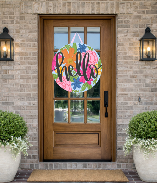 Hello Multicolor Door Hanger by Doodles By Rebekah