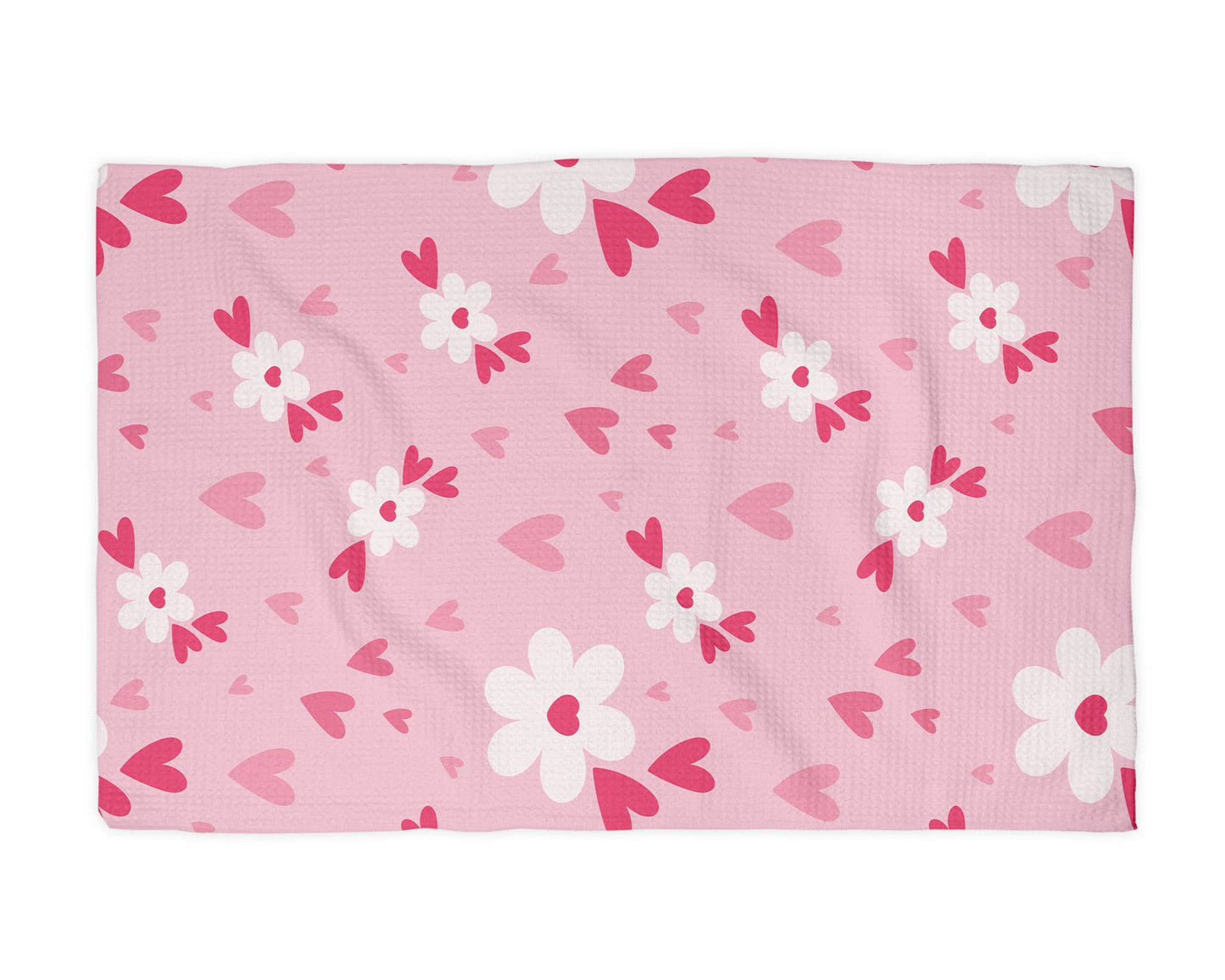Valentine Hearts & Flowers Waffle Kitchen Towel