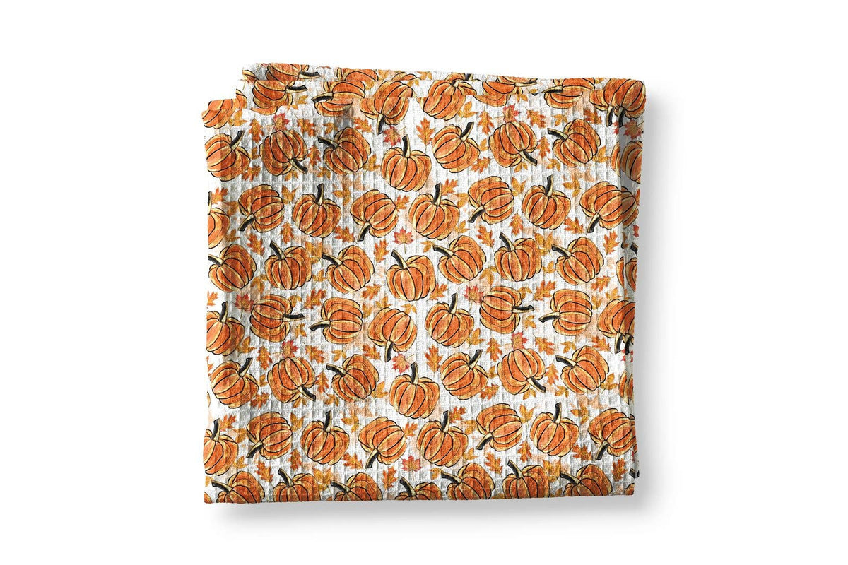 Sketched Orange Pumpkin Patch Fall Kitchen Towel Waffle