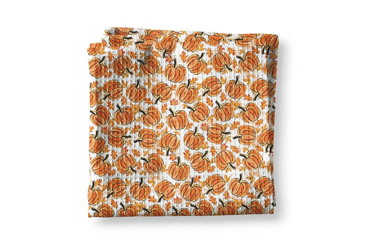 Sketched Orange Pumpkin Patch Fall Kitchen Towel Waffle