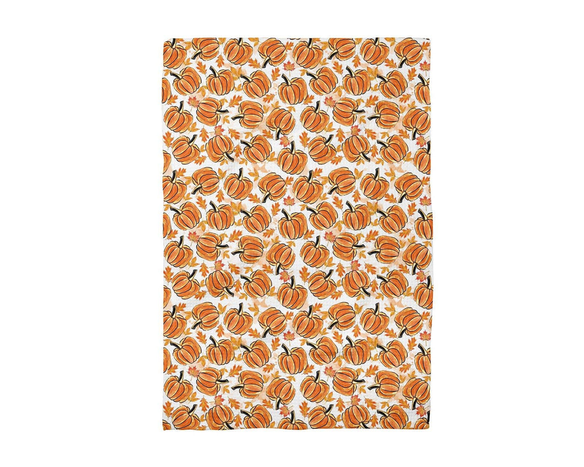 Sketched Orange Pumpkin Patch Fall Kitchen Towel Waffle