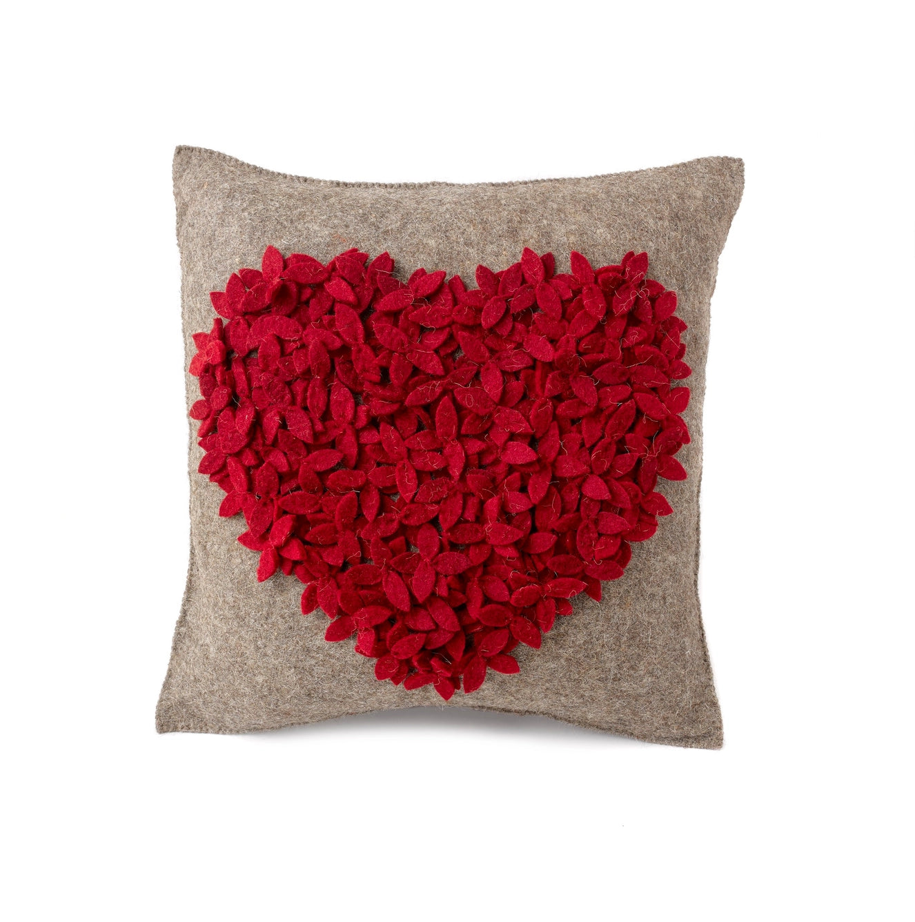 20in Hand Felted Wool Pillow- Red Heart on Gray