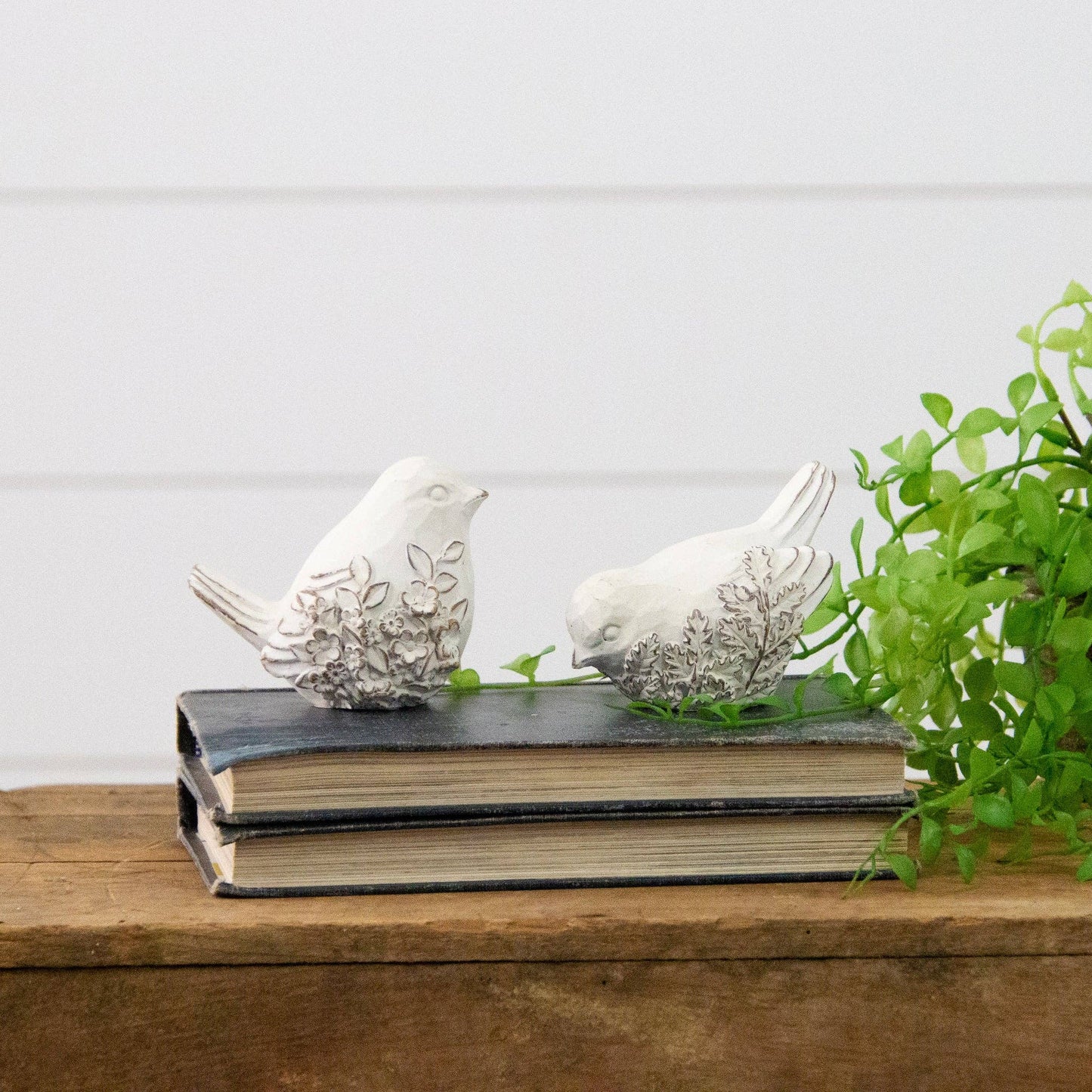 White Birds with Embossed Floral Design (Set of 2)