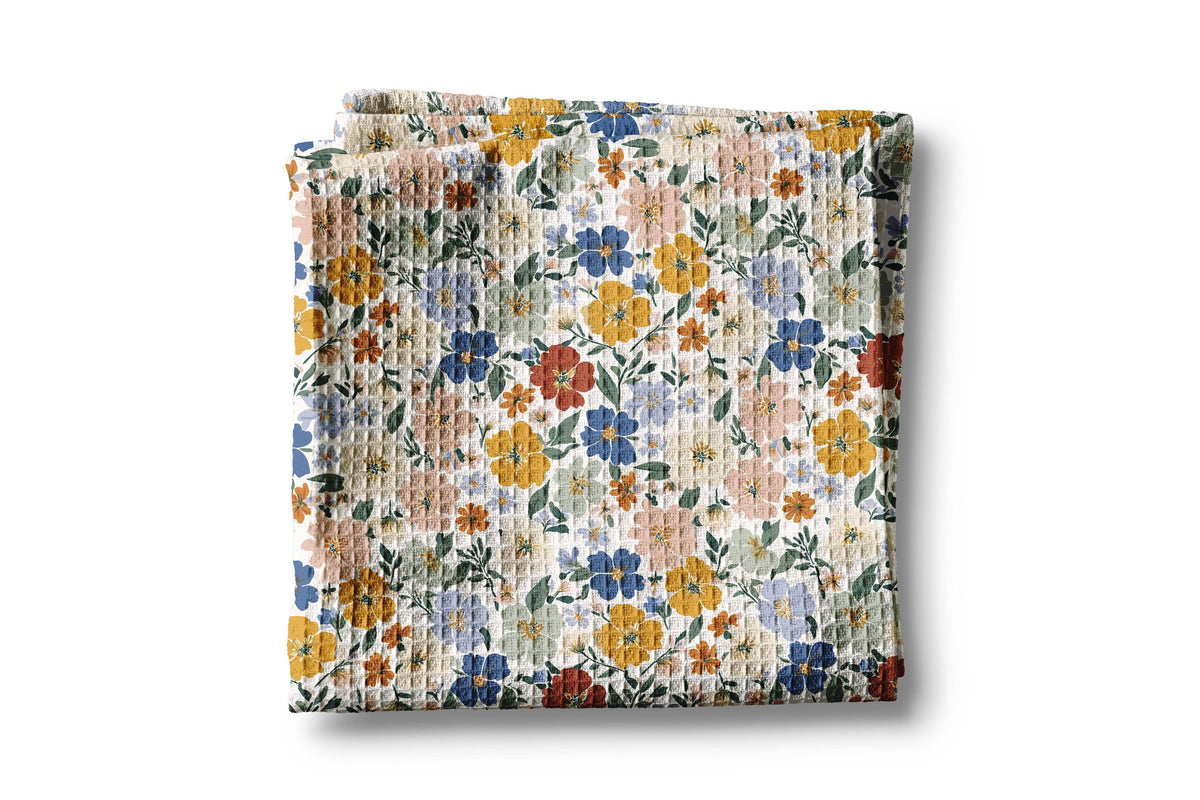 Autumn Boho Fall Floral Waffle Weave Kitchen Towel Daisy