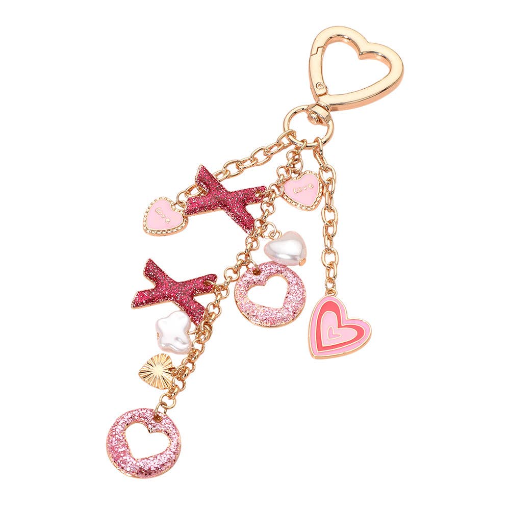 Glitter Heart Bow Pearl Butterfly Charm Embellished Keychain Bag Charm