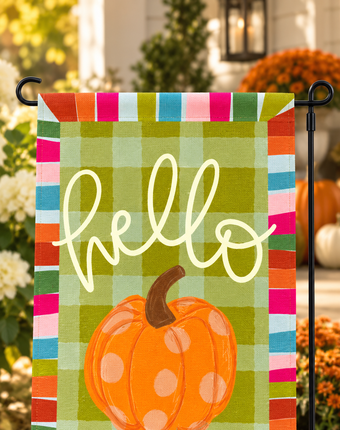 Hello Pumpkin Jewel Tone Garden Flag