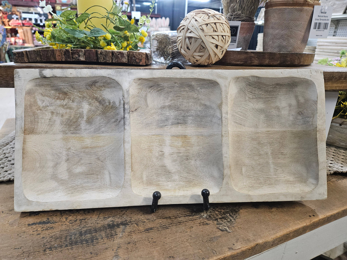 White Washed 3 Sectional Wooden Tray (3 Sizes)