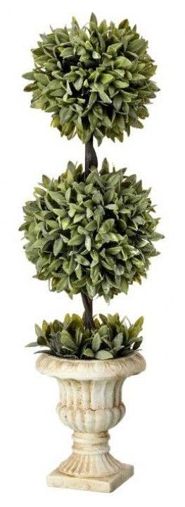 Flocked Sage Double Orb Topiary in Cream Colored Urn - 26"