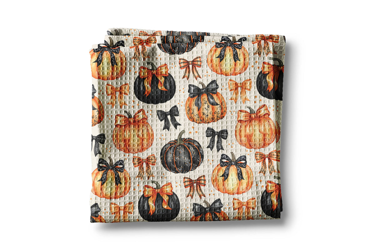 Pumpkin Halloween Floral Fall Bows Kitchen Towel Waffle