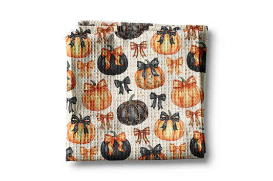 Pumpkin Halloween Floral Fall Bows Kitchen Towel Waffle