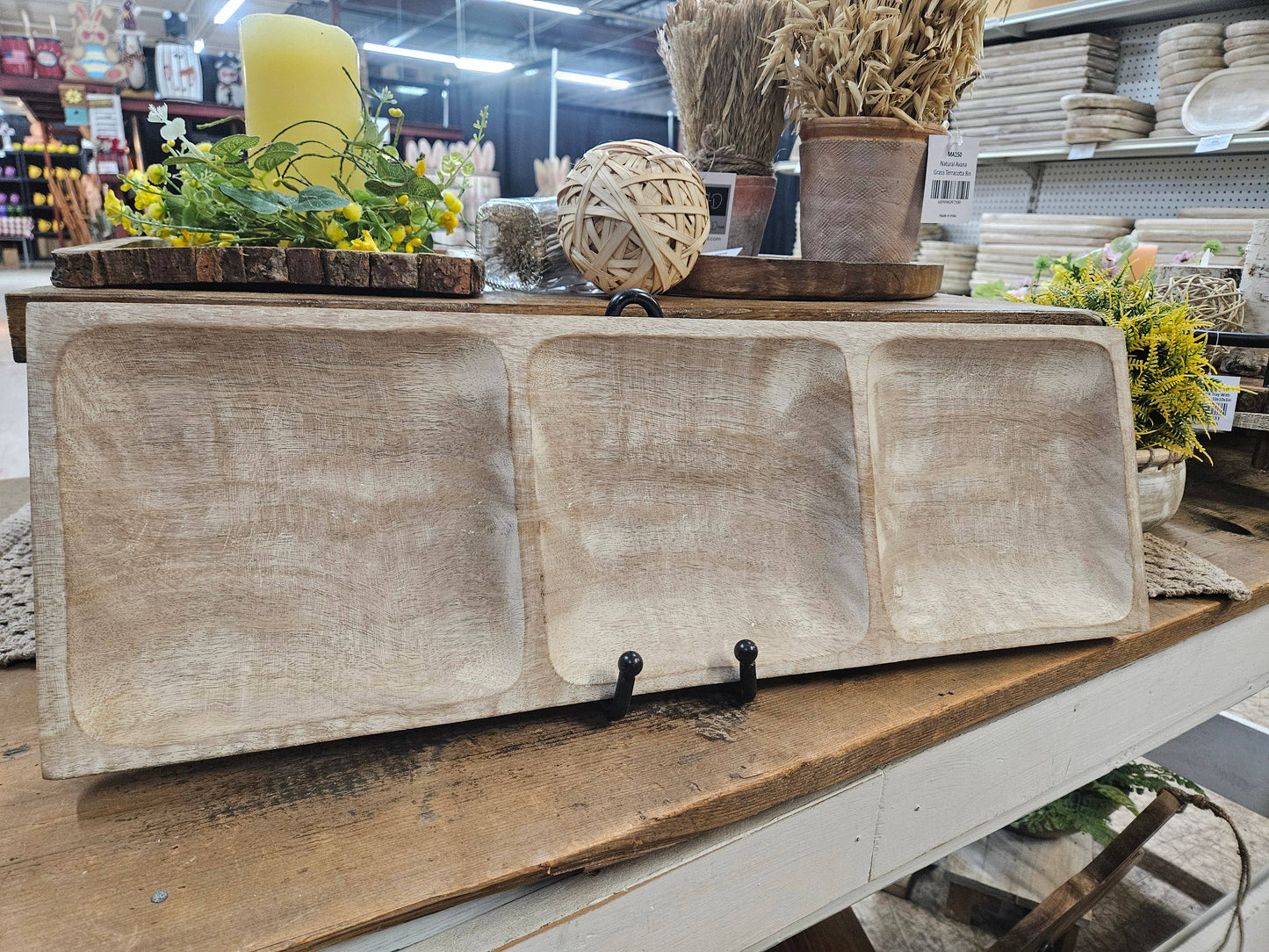 White Washed 3 Sectional Wooden Tray (3 Sizes)