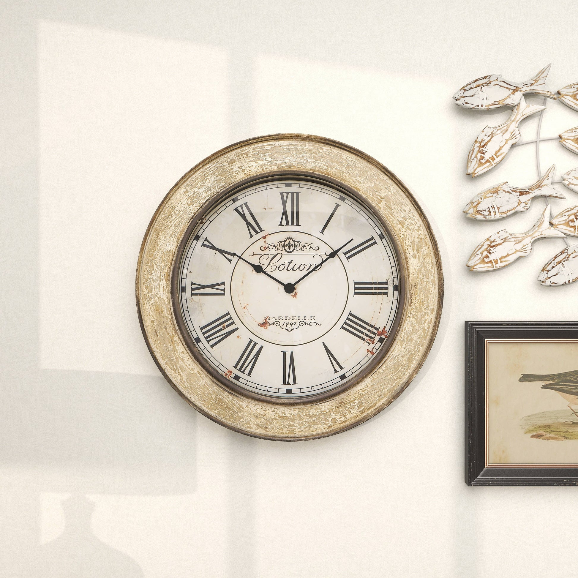 Vintage Cream Wooden Wall Clock - 49th & Magnolia