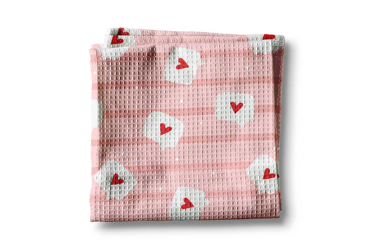 Valentine Hearts & Stripes Waffle Kitchen Towel
