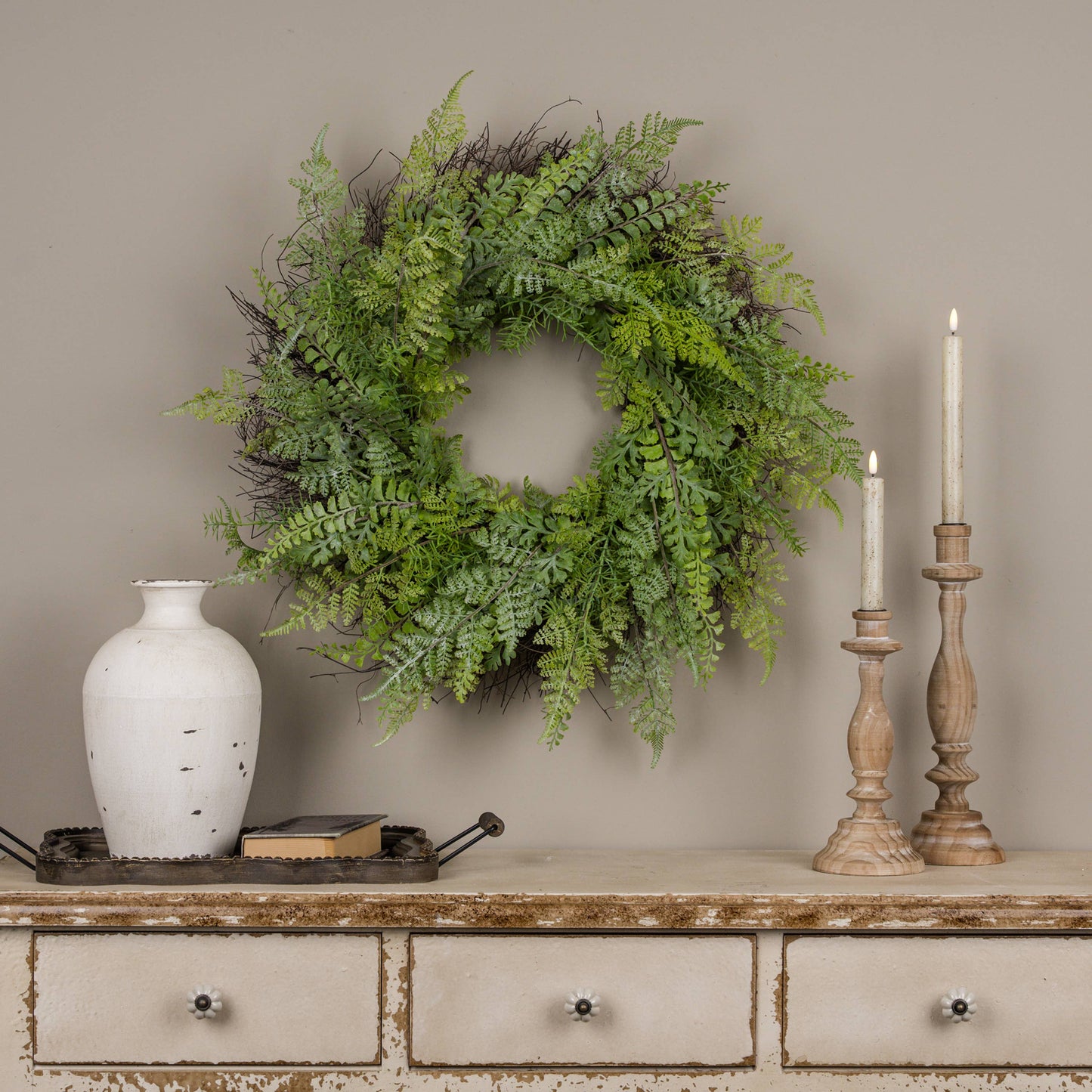 26" SOFT TOUCH MIXED FERN WREATH