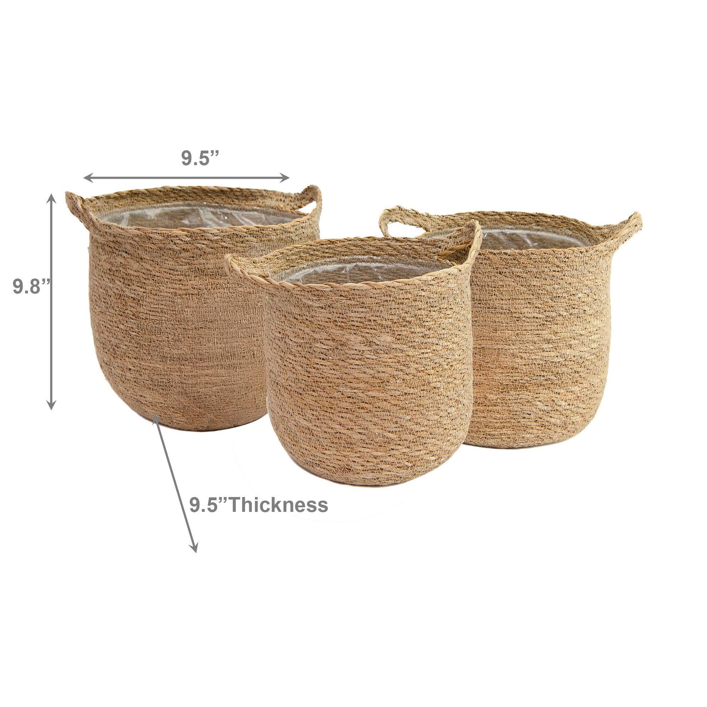 Round Seagrass Planter with Handle (Natural)