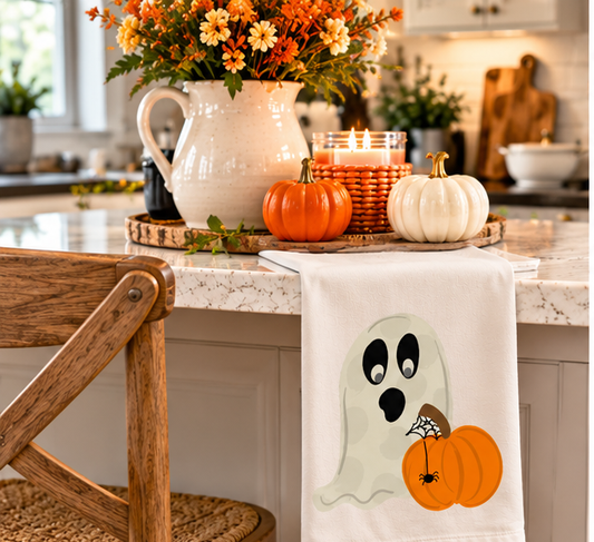 Ghost and Pumpkin Tea Towel