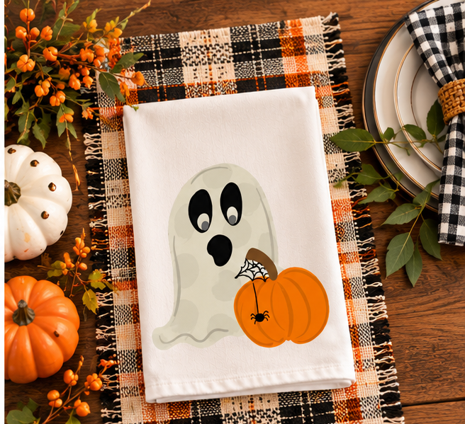 Ghost and Pumpkin Tea Towel
