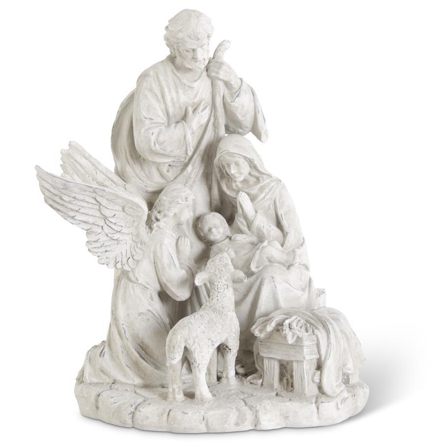 Gray Resin Nativity Family w/Angel & Sheep