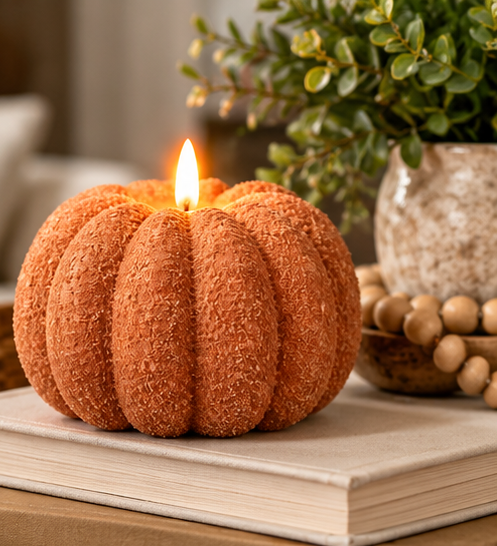 Textured Pumpkin Moving Flame Candle 6x5in