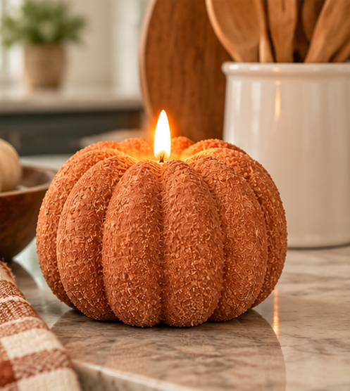 Textured Pumpkin Moving Flame Candle 6x5in