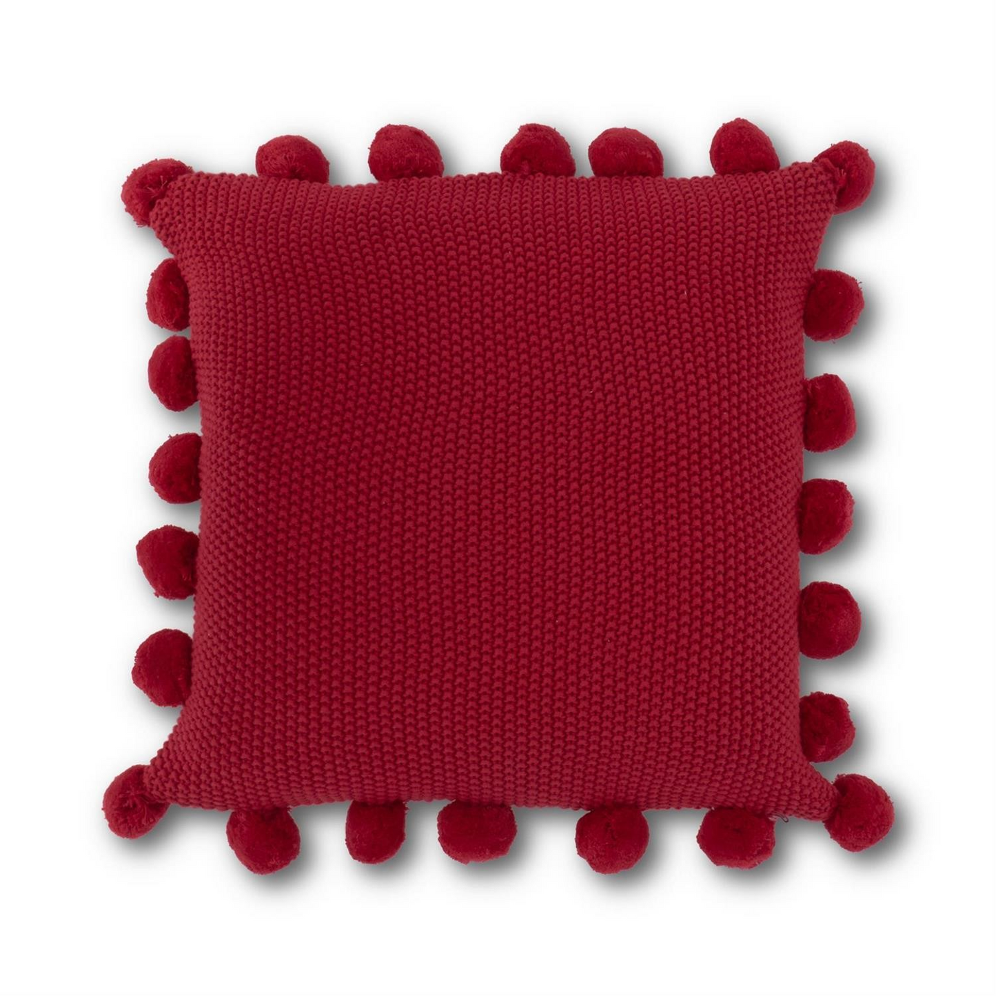 Red Moss Stitch Knit Pillow w/Pompom Trim