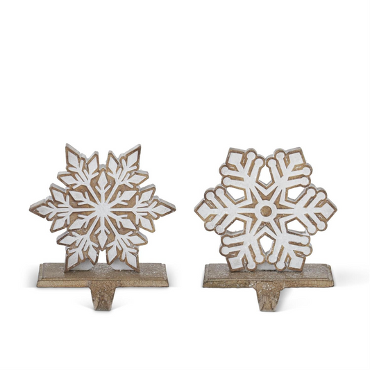 Brown & White Resin Snowflake Stocking Holders (Set of 2)