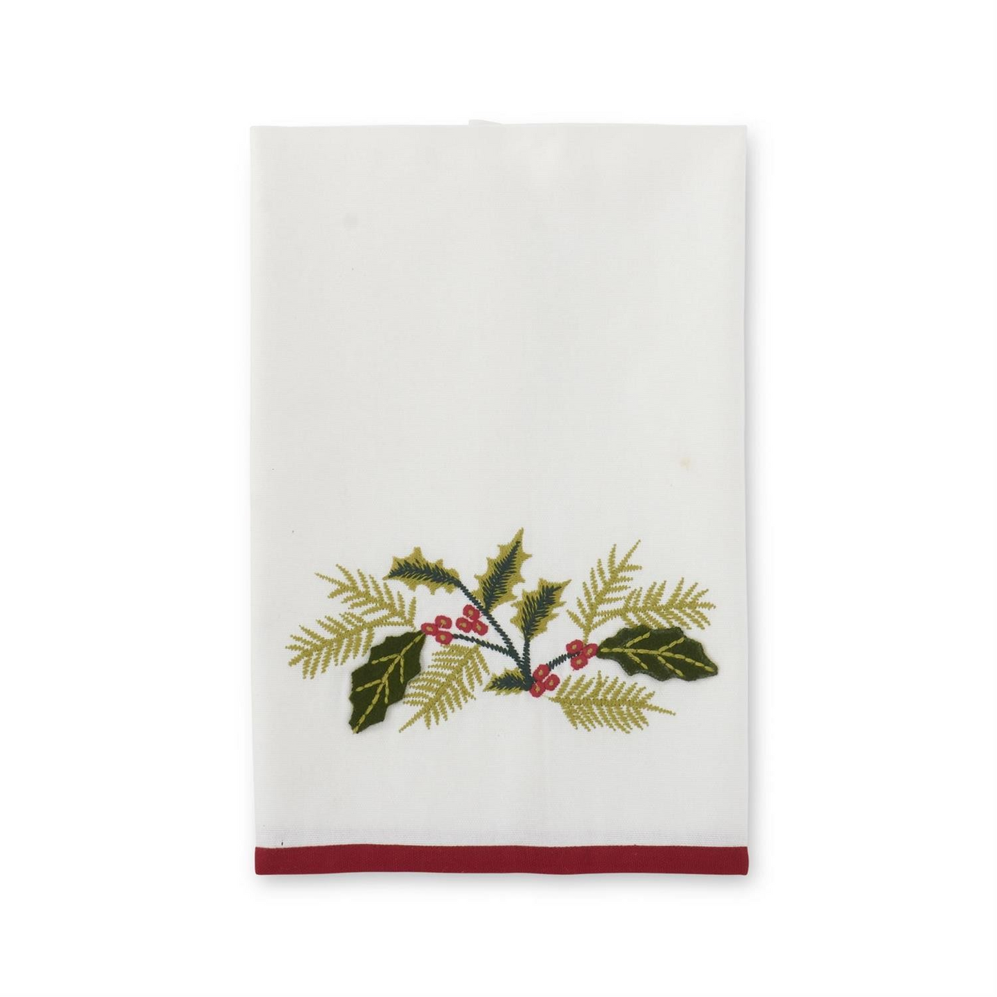 Embroidered Holly White Cotton Towel